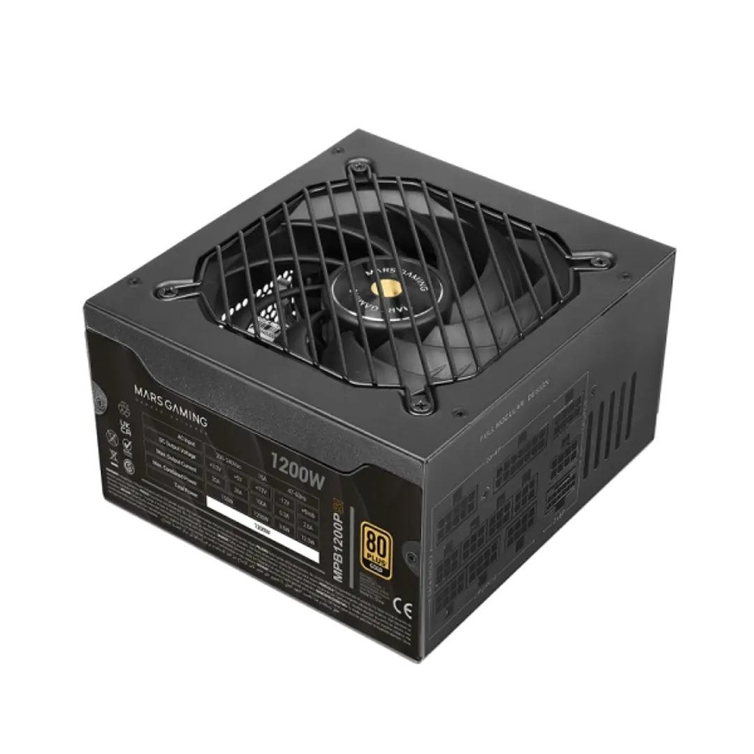 Mars Gaming MPB1200PSI Fuente de Alimentacion ATX - 1200W - Ventilador 140mm - 80 Plus Gold - Silencioso 14dB - Cableado Modular - Antivibracion - Cab 1