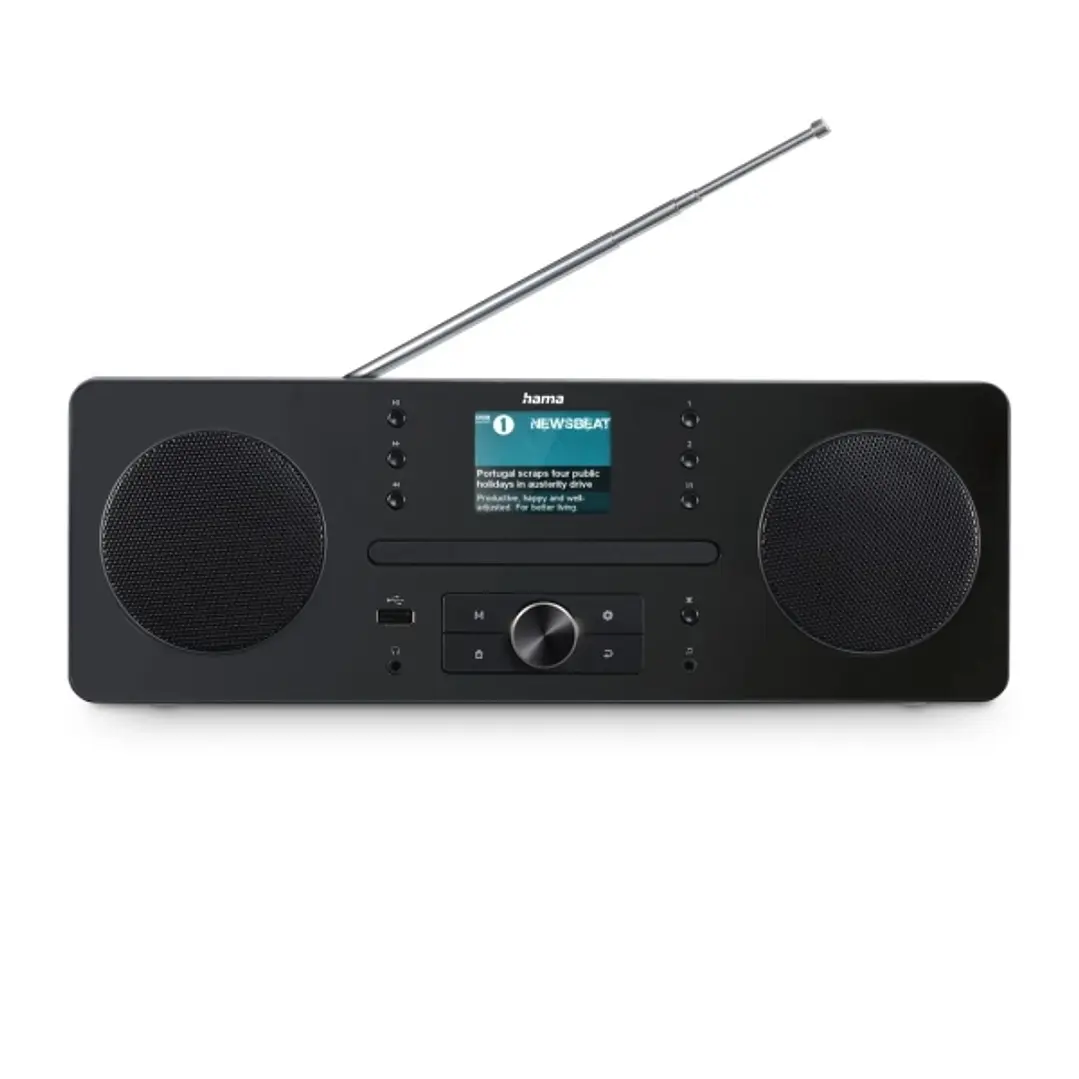 Hama Dr1560Cbt Radio CD Digital - Potencia 10W - Bluetooth - Jack 3.5mm - USB-A - Temporizador - Reloj - Cable 146cm - 35x22x12.5cm - Color Negro y Gr 1