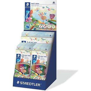 Staedtler Noris Colour 187 Expositor de 25 Estuches de Lapices Triangulares de Colores - Resistencia a la Rotura - Colores Surtidos