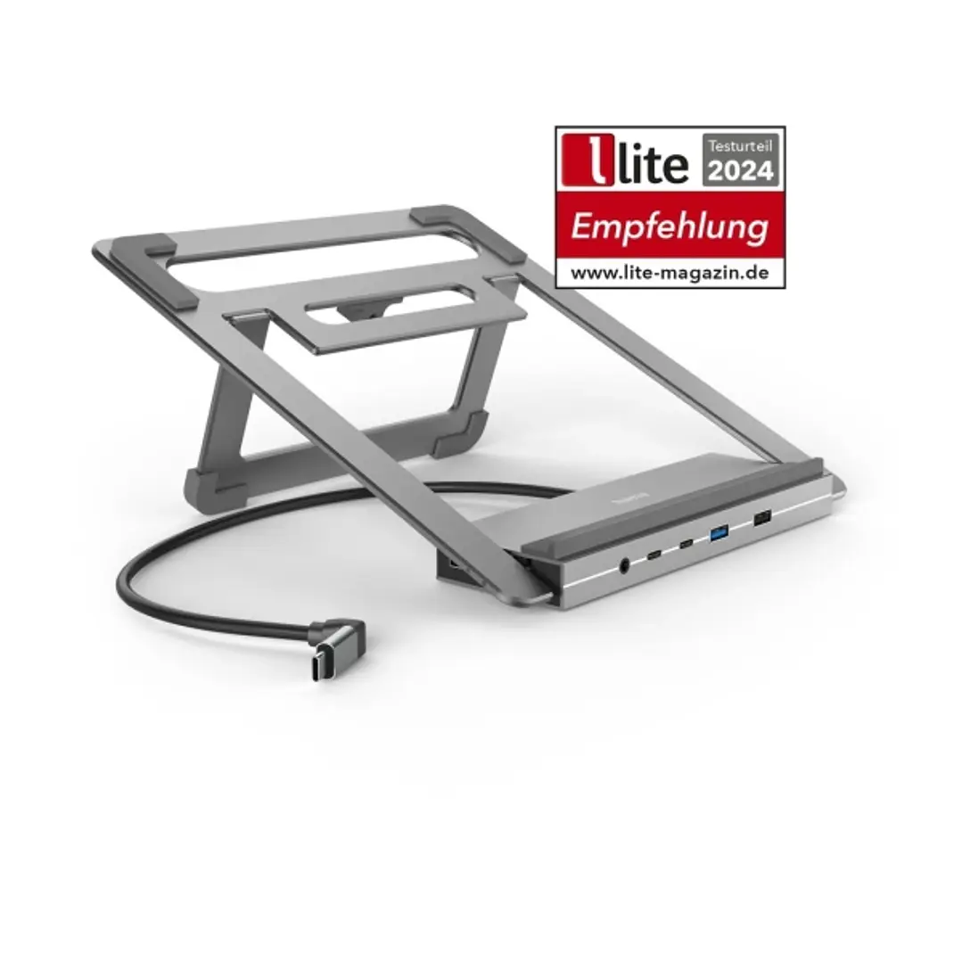 Hama Essential Hub USB 3.2 con Funcion Soporte - Potencia Maxima 100W - Cable USB-C de 40cm - LAN Ethernet 1Gbps - Jack 3.5m - DisplayPort 4K - 4x USB 1
