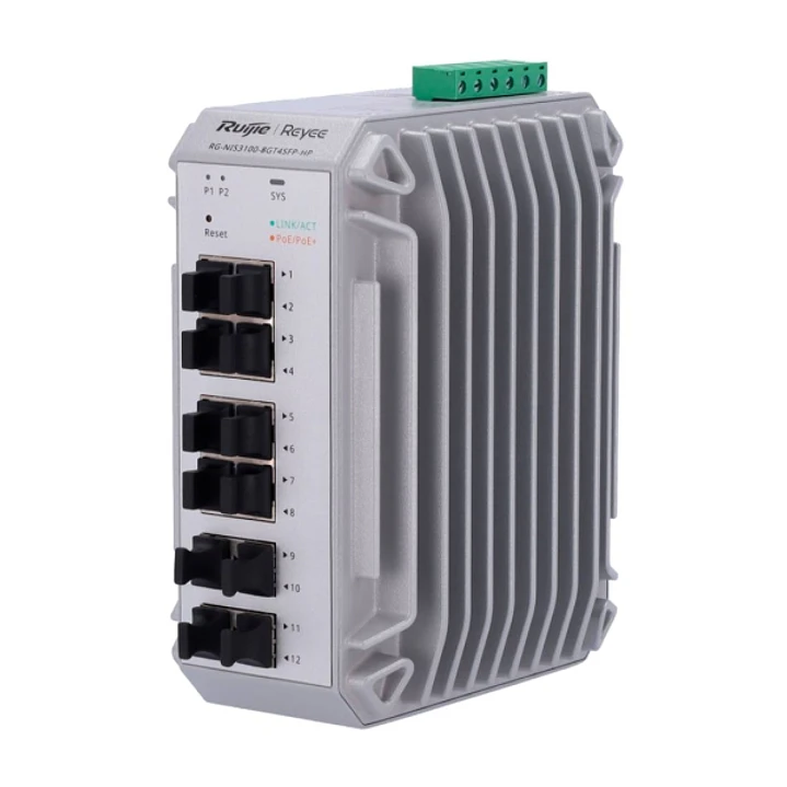 Ruijie RG-NIS3100-8GT4SFP-HP Switch Industrial - 8 Puertos Ethernet hasta 1Gbps - 4x SFP 1Gbps - PoE/PoE+ hasta 240W - Color Gris 1