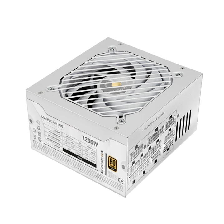 Mars Gaming MPB1200PSI Fuente de Alimentacion ATX - 1200W - Ventilador 140mm - 80 Plus Gold - Silencioso 14dB - Cableado Modular - Antivibracion - Cab 1