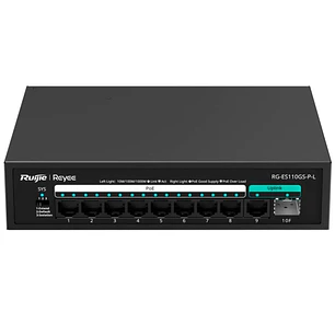 Ruijie RG-ES110GS-P-L Switch - 8 Puertos Ethernet hasta 1Gbps - Puerto Ethernet Uplink - Puerto SFP Uplink - PoE/PoE+ hasta 120W - Carcasa de Acero - 