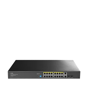Cudy Switch 20 Puertos - Capacidad Conmutacion 40Gbps - 16x RJ45 PoE+ - 2x RJ45 GbE - 2x Gigabit SFP - Reinicio Automatico - Indicadores LED - 440x180