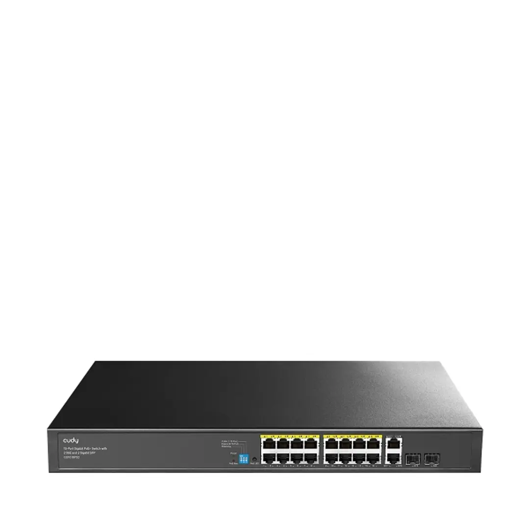 Cudy Switch 20 Puertos - Capacidad Conmutacion 40Gbps - 16x RJ45 PoE+ - 2x RJ45 GbE - 2x Gigabit SFP - Reinicio Automatico - Indicadores LED - 440x180 1