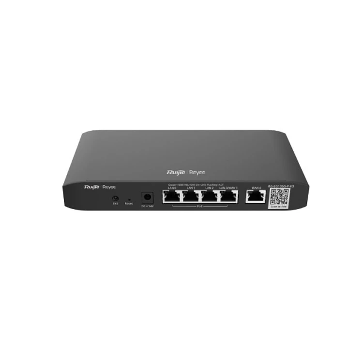 Ruijie RG-EG105G-P-V3 Router Gestionado - 5 Puertos de 1Gbps - Soporta hasta 2 Enlaces WAN - 4xPoE 54W - 600Mbps - Capacidad hasta 100 Usuarios - Gest 1