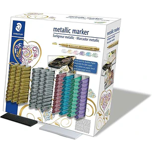 Staedtler Metallic Pen Expositor de 100 Marcadores - Trazo 1.2mm - Tinta Base de Agua - Colores Surtidos