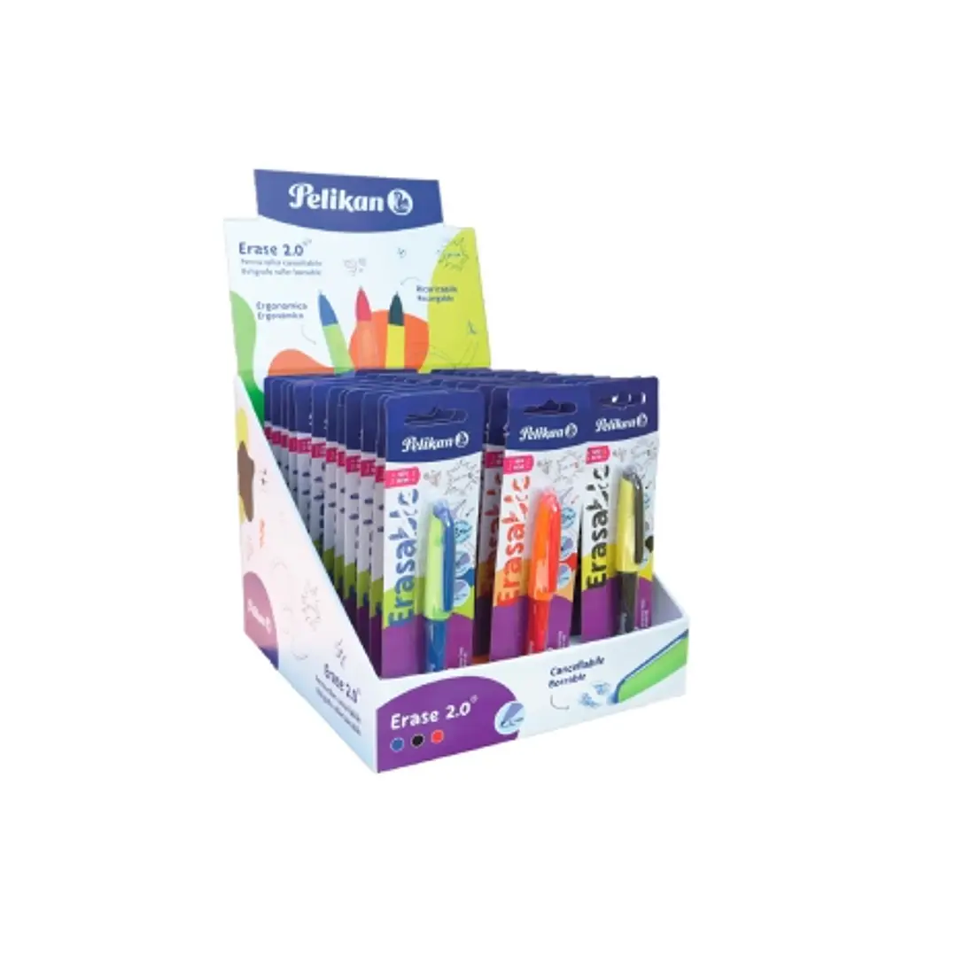 Pelikan Erase2.0 Expositor con 96 Boligrafos Borrables - 60 Blisters de Boligrafos - 36 Blisters con 2 Recambios - Colores Surtidos 1