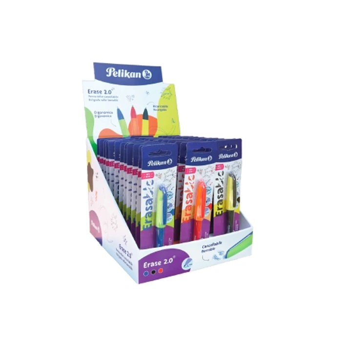 Pelikan Erase2.0 Expositor con 96 Boligrafos Borrables - 60 Blisters de Boligrafos - 36 Blisters con 2 Recambios - Colores Surtidos 1