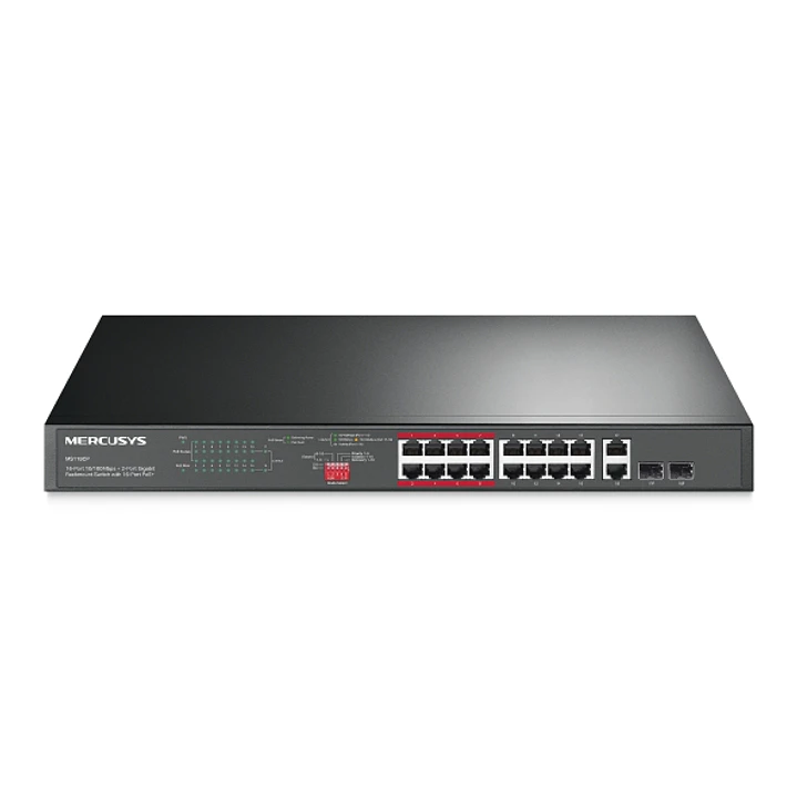 Mercusys MS118CP Swtich 18 Puertos RJ45 - 16 Puertos 10/100Mbps PoE+ - 2 Puertos Gigabit - Hasta 250 Metros de Alcance - Color Negro 1