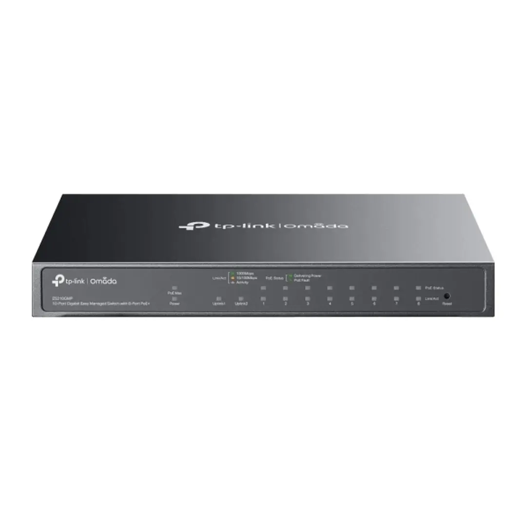TP-Link Omada ES210GMP Switch 10 Puertos - Alcance hasta 250m con Cable - 8xRJ45 PoE+ 1Gbps - 1xRJ45 1Gbps - 1xRJ45/SFP Combo - Soporta QOS - Conmutac 1