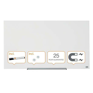 Nobo Impression PRO Pizarra Magnetica de Cristal 1000x560mm - Diseño sin Marco - Ultra Capacidad de Borrado - Blanco Brillante - Color Transparente