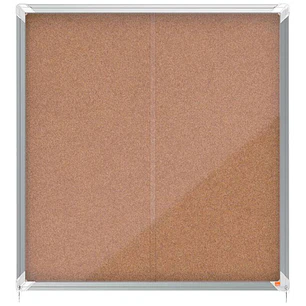 Nobo Vitrina Interior para 12 Hojas A4 con Superficie de Corcho y Puerta Deslizante - 997x972x54mm - Tablero de Corcho, Cristal de Seguridad, Marco de