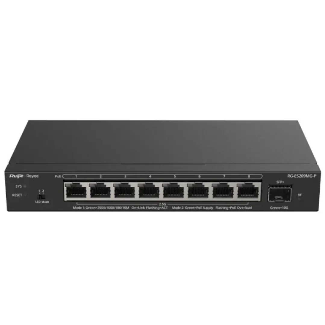Ruijie RG-ES209MG-P Switch - 8 Puertos Ethernet hasta 2.5Gbps - 1x SFP+ hasta 10Gbps - PoE/PoE+ hasta 120W - Gestionado en la Nube - Color Negro 1