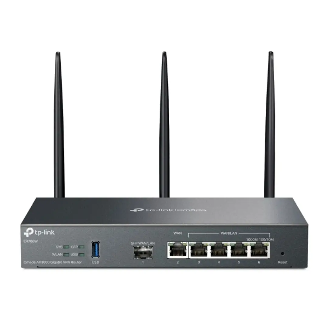 TP-Link Omada ER706W Router de Doble Banda - Velocidad hasta 3Gbps - VPN - WiFi - 1Gbps SFP - 5xRJ45 1Gbps - Antenas Desmontables - Color Negro 1