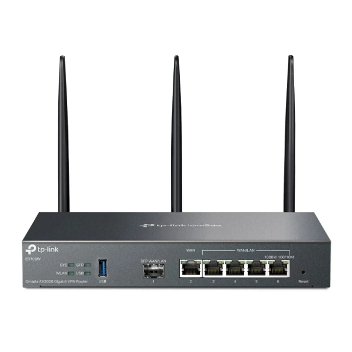 TP-Link Omada ER706W Router de Doble Banda - Velocidad hasta 3Gbps - VPN - WiFi - 1Gbps SFP - 5xRJ45 1Gbps - Antenas Desmontables - Color Negro 1