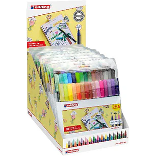 Edding 1200 Expositor con 10 Packs de 30 Rotuladores - Punta Redonda - Tinta con Base de Agua - Colores Clasicos, Neon y Pastel Surtidos