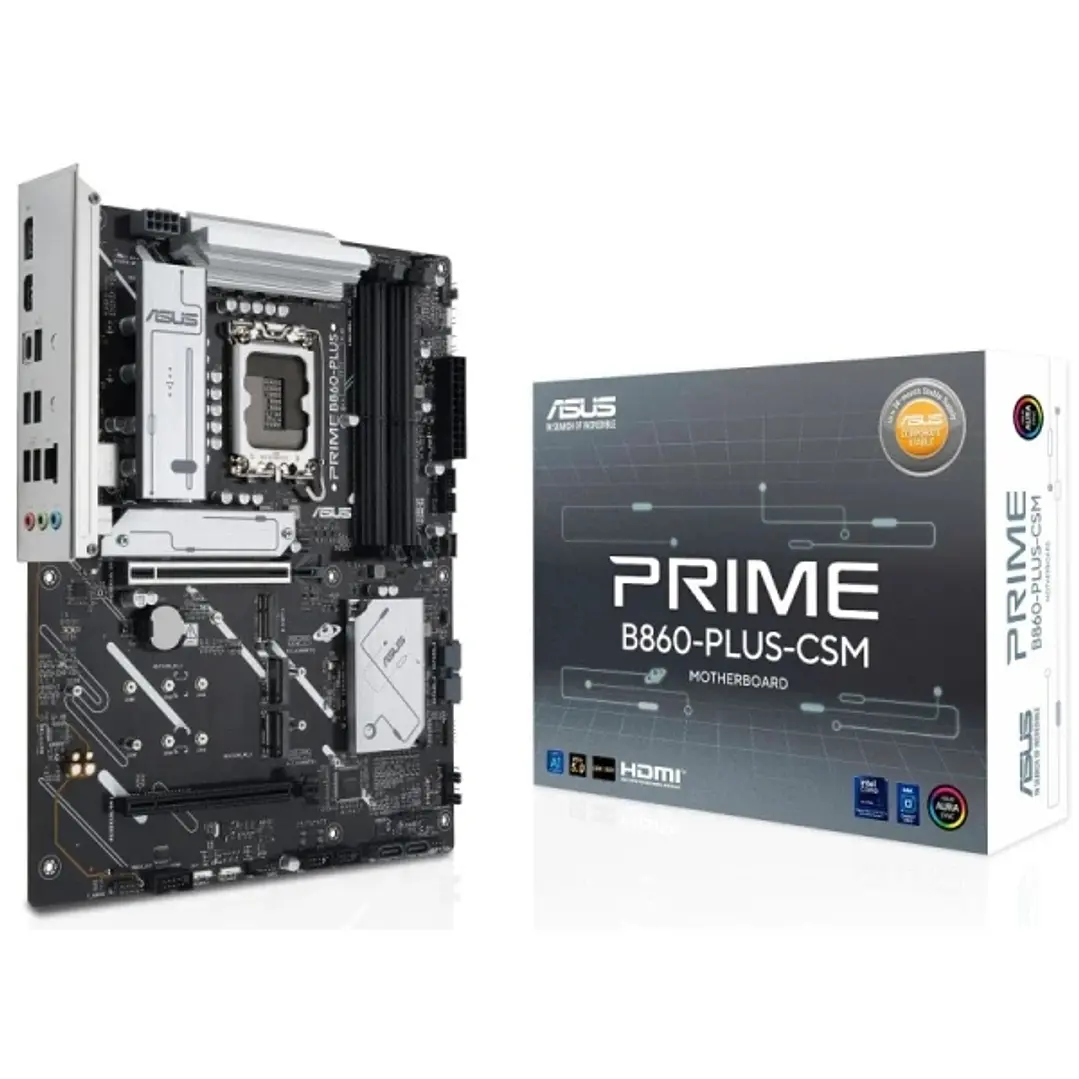 Asus Prime B860-A-PLUS-CSM Placa Base LGA 1851 - 4x DDR5, 3x M2, 4x Sata III, PCIe 4.0, USB 2.0, 3.2, USB-C, RJ-45, HDMI, DisplayPort - Factor de Form 1