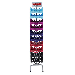 Safta Expositor con 10 Carros Portamochilas - Ruedas Antivibracion - Bandeja Ajustable - Sistema Universal para Mochilas - Material Resistente - Color