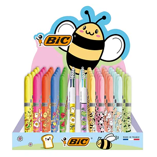 Bic Kawaii Pack de 144uds + Expositor con Capacidad para 60uds - Incluye 120 Marcadores Fluorescentes Highlighter Grip en Colores Surtidos, 12 Boligra