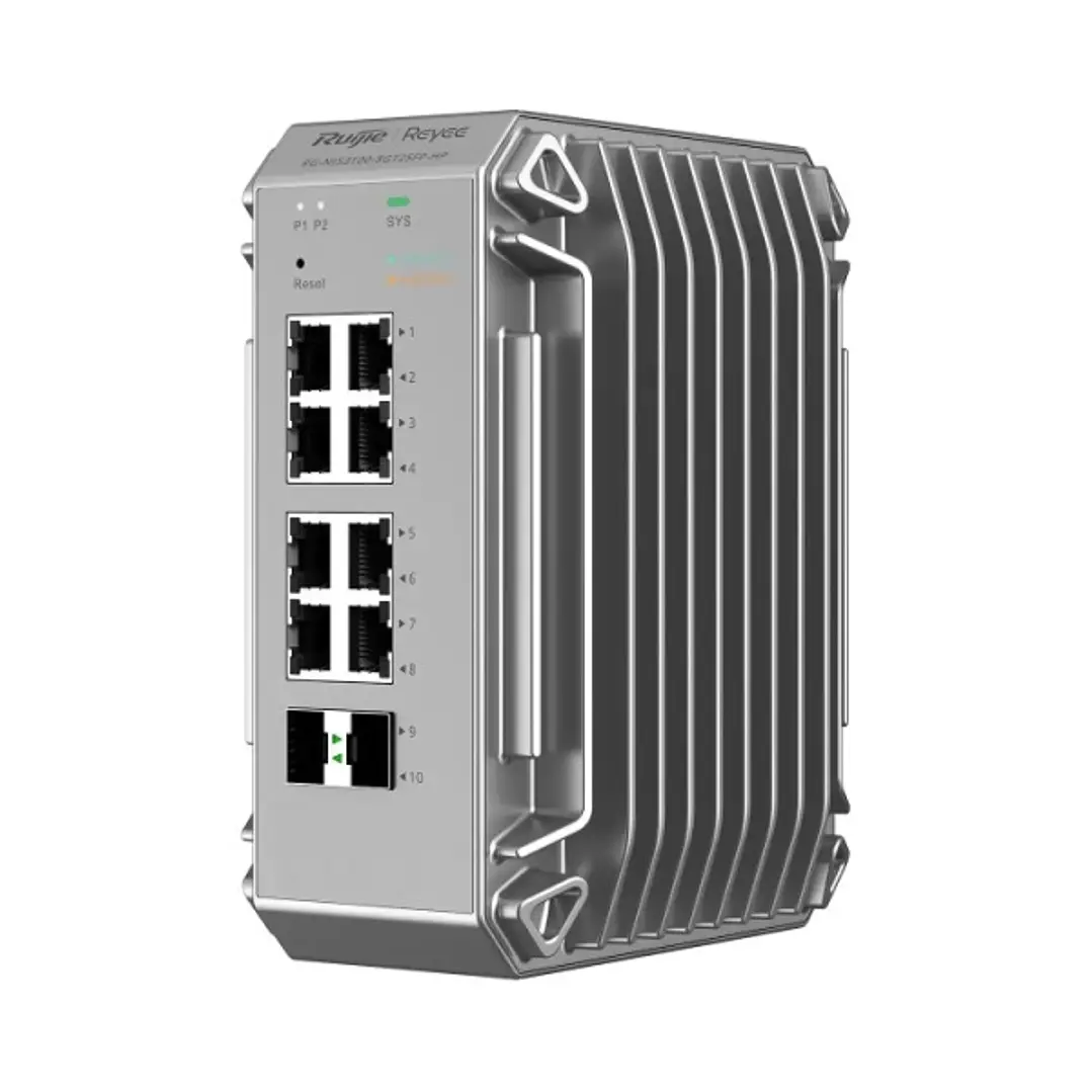 Ruijie RG-NIS3100-8GT2SFP-HP Switch Industrial - 8 Puertos Ethernet hasta 1Gbps - 2x SFP 1Gbps - PoE/PoE+ hasta 240W - Color Gris 1