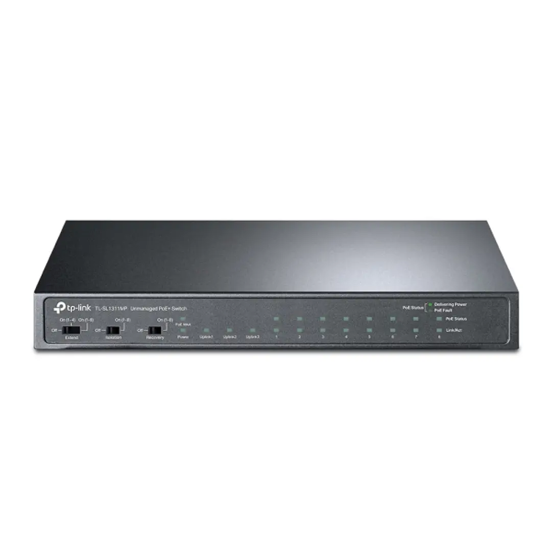 TP-Link TL-SL1311MP Switch 11 Puertos - No Administrado - 8xRJ45 PoE 100Mbps - 2xRJ45 1Gbps - SFP 1Gbps - Recuperacion Automatica - Plug and Play - Co 1