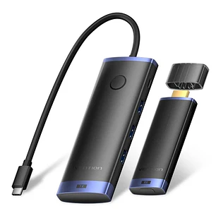 Vention Estacion de Docking 7 en 1 Inalambrica - HDMI 4K - 2xUSB-C - 3xUSB-A - Cable USB-C de 15cm Integrado - Alcance 50m - Power Delivery - Color Ne