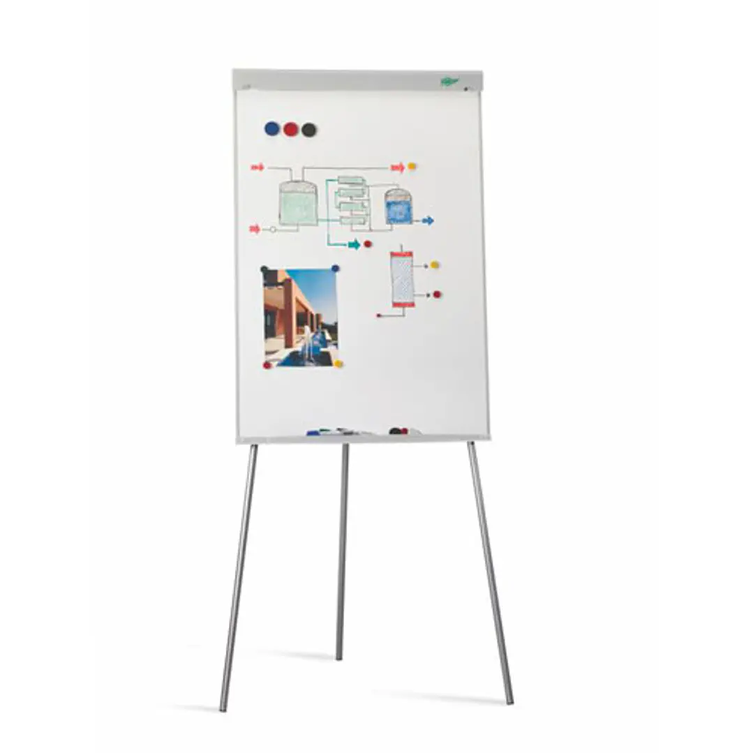 Faibo Pizarra/Caballete Metalico 700x1020mm - Superficie Magnetica - Bandeja para Rotuladores - Incluye Sistema de Estabilidad - Color Blanco 1