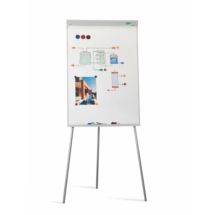 Faibo Pizarra/Caballete Metalico 700x1020mm - Superficie Magnetica - Bandeja para Rotuladores - Incluye Sistema de Estabilidad - Color Blanco 1