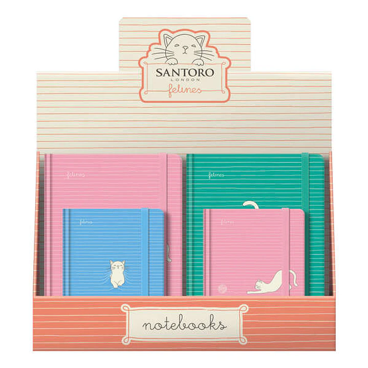Dohe Santoro Felines Expositor de 12 Cuadernos Cartone - Tamaños A5 y A6 - 96 Hojas Lisas en Papel Ahuesado de 80 g/m2 - Cierre con Goma Elastica 1