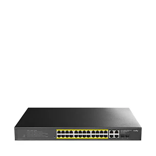 Cudy Switch 28 Puertos - Capacidad Conmutacion 56Gbps - 24x RJ45 PoE+ - 2x RJ45 GbE - 2x Gigabit SFP - Reinicio Automatico - Vigilancia IGMP - Prevenc