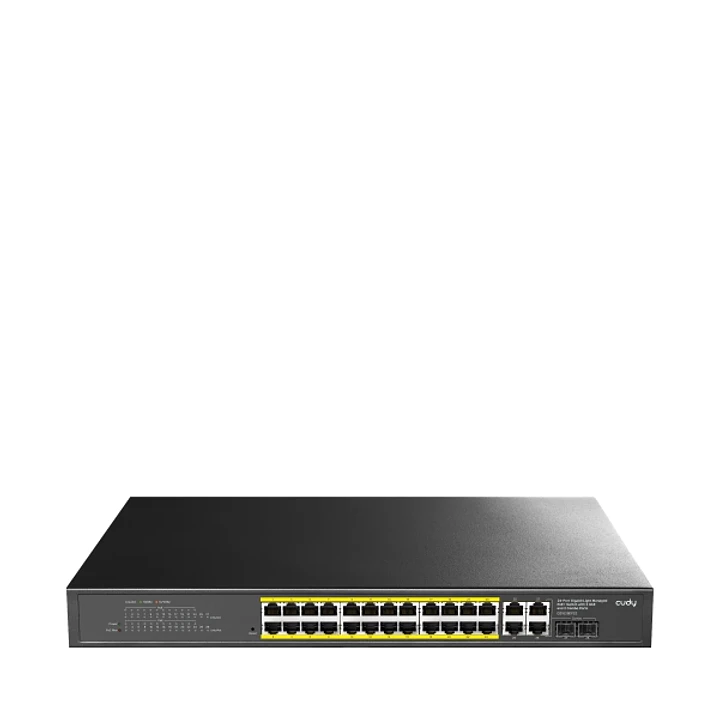 Cudy Switch 28 Puertos - Capacidad Conmutacion 56Gbps - 24x RJ45 PoE+ - 2x RJ45 GbE - 2x Gigabit SFP - Reinicio Automatico - Vigilancia IGMP - Prevenc 1
