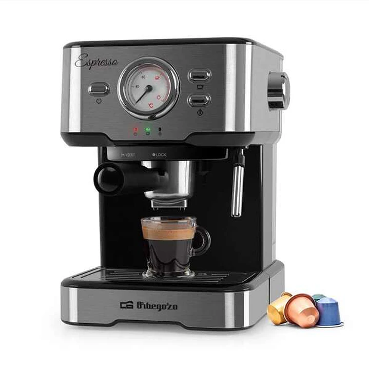 Orbegozo Cafetera Espresso EX 5500 Orbegozo - Intenso Cafe Cremoso con Aroma a Grano Recien Molido - Presion de 20 Bar y 1100W de Potencia - Termometr 1