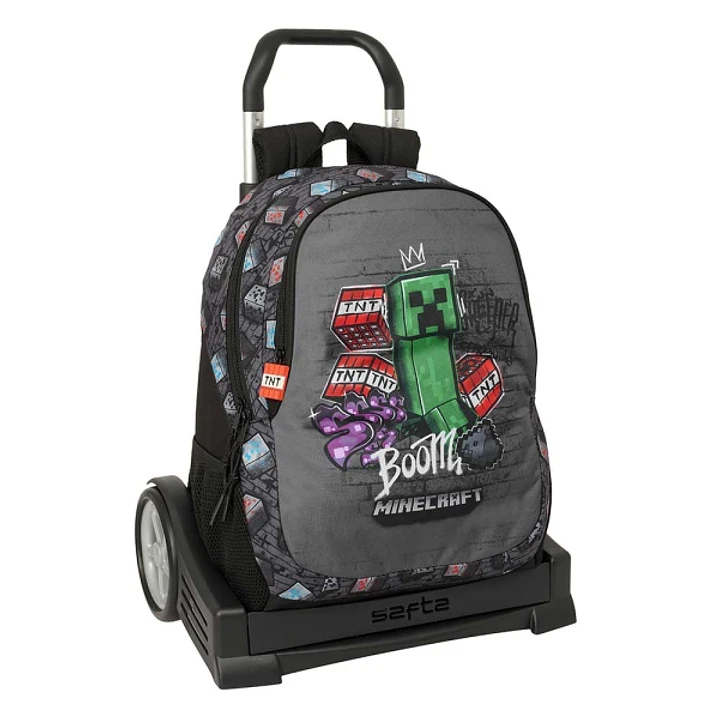 Safta Minecraft Graffiti Mochila con Carro - Extraible - 23L - Portabotellas - Cremallera con Doble Tirador - Asa de Mano - Espalda Acolchada Antisudo 1
