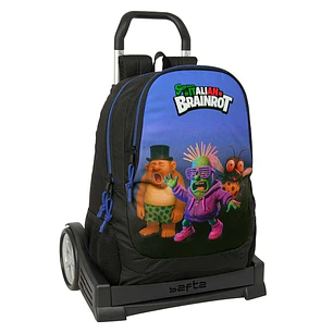 Safta Brainrot Mochila con Carro - Extraible - 23L - Portabotellas - Cremallera con Doble Tirador - Asa de Mano - Espalda Acolchada Antisudor - 32x44x