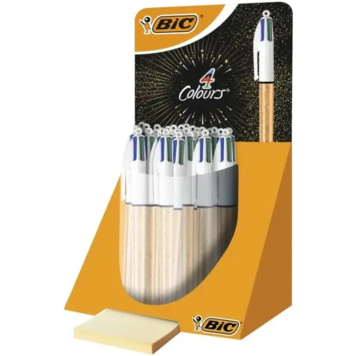 Bic 4 Colours Frozen Expositor de 30 Boligrafos de Bola Retractiles - Punta Media de 1.0mm - Tinta con Base de Aceite - Diseño Efecto Congelado - 4 Co 1
