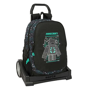 Safta Minecraft Screen Mochila con Carro - Extraible - 23L - Portabotellas - Cremallera con Doble Tirador - Asa de Mano - Espalda Acolchada Antisudor 