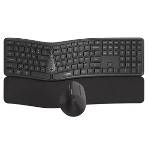 Rapoo 8810ME Pack Teclado + Rato Inalambricos - Diseño Ergonomico - Bluetooth y 2.4GHz -  Raton 1600 DPI - Bateria Recargable Ecologica - Autonomia ha