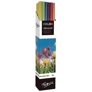 Fabrisa Expositor de 20 Rollos de Papel Regalo - Papel Kraft Verjurado de 70gr - Medidas del Rollo 1x5m - Colores Surtidos