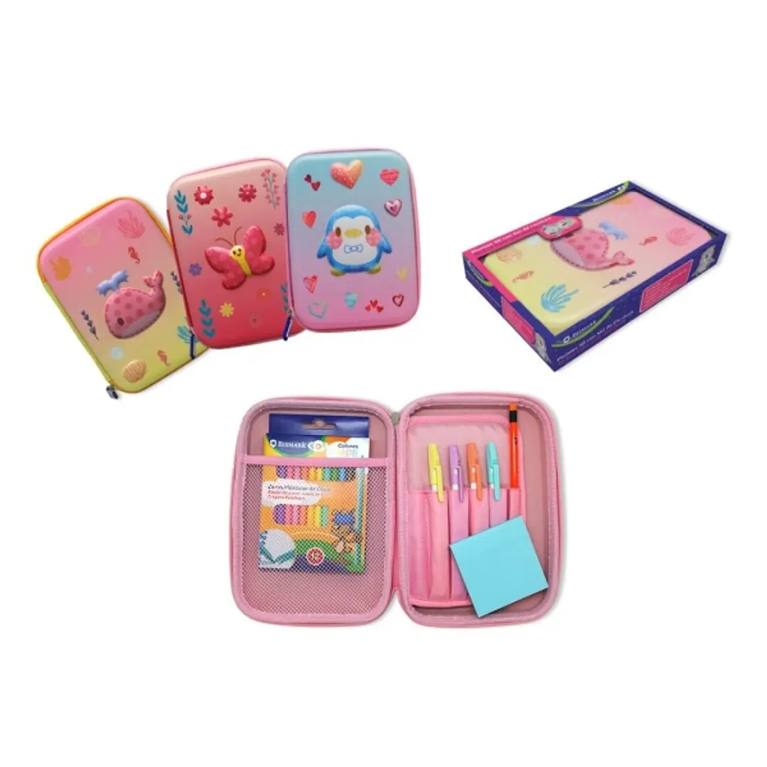 Bismark Animals Plumier 3D Goma Eva de 1 Compartimento - Incluye 12 Ceras de Colores Pastel, 4 Boligrafos Pastel, 1 Lapicero con Goma y 1 Taco de Nota 1
