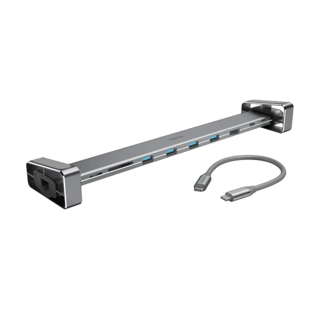 Hama Connect2Office Basic Hub USB 3.2 y Soporte - Potencia Maxima 100W - Power Delivery - Cable USB-C de 20cm - LAN Ethernet 1Gbps - Tarjeta SD - Micr 1