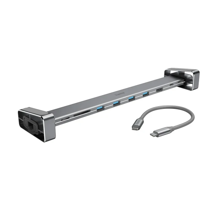 Hama Connect2Office Basic Hub USB 3.2 y Soporte - Potencia Maxima 100W - Power Delivery - Cable USB-C de 20cm - LAN Ethernet 1Gbps - Tarjeta SD - Micr 1