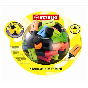 Stabilo Boss Mini Expositor con 50 Marcadores Fluorescentes - Trazo entre 2 y 5mm - Tinta con Base de Agua - Antisecado - Colores Surtidos