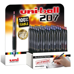 Uni-ball UMN-207 Signo Expositor con 36 Boligrafos - Punta de Bola 0.7mm - Grip de Caucho Antifatiga - Tinta Pigmentada Resistente a Luz y Agua - Colo