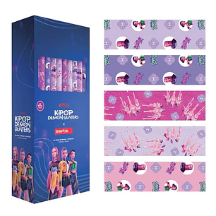 Safta K-Pop Demon Hunters Expositor con 50 Rollos de Papel Regalo - Medidas del Rollo 70x200cm - 5 Patrones Diferentes - 30.5x71x15.5cm - Colores Surt