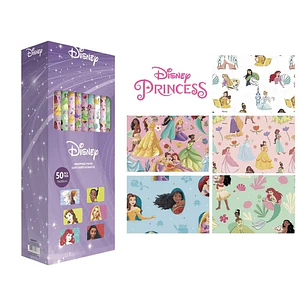 Safta Princesas Disney Expositor con 50 Rollos de Papel Regalo - Medidas del Rollo 70x200cm - 5 Patrones Diferentes - 30.5x71x15.5cm - Colores Surtido