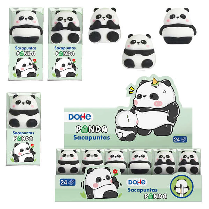Dohe Expositor de 24 Sacapuntas - 1 Orificio y Cuchilla de Acero - Con Forma de Oso Panda 1