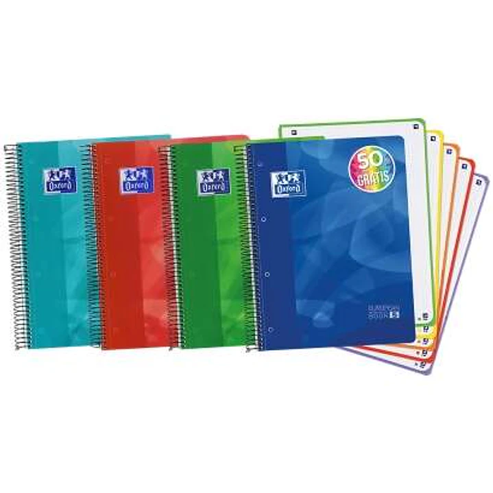 Oxford Europeanbook 5 Lagoon Cuaderno Espiral Formato A4+ Cuadriculado 5x5mm - 120 Hojas - Tapa de Plastico - 5 Bandas de Color - Colores Surtidos 1