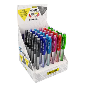 Online MagiXX Classic Expositor con 36 Boligrafos de Tinta Gel Borrables - Trazo de 0.7mm - Cartucho Reemplazable - Uso Ambidiestro - Colores Surtidos