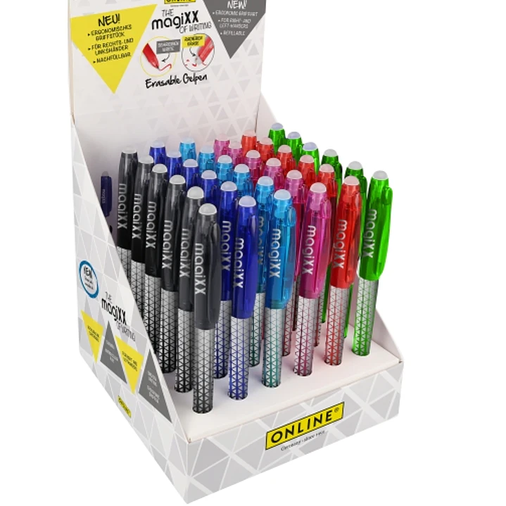 Online MagiXX Classic Expositor con 36 Boligrafos de Tinta Gel Borrables - Trazo de 0.7mm - Cartucho Reemplazable - Uso Ambidiestro - Colores Surtidos 1